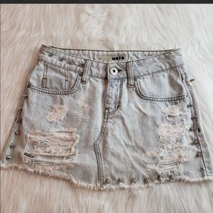 TOPSHOP MOTO Studded Distressed Denim Mini Skirt 2